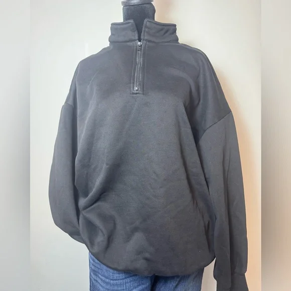Trendy Queen Oversized Women’s Black Half-Zip Sweatshirt Size L - Picture 2 of 11